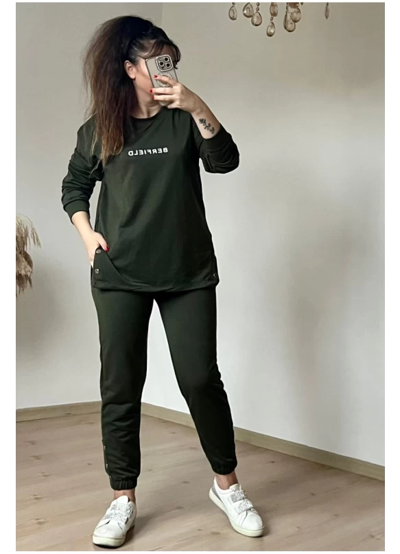 Uzun Kol Yan Çıtçıtlı Haki Takım