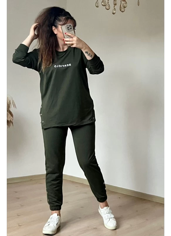 Uzun Kol Yan Çıtçıtlı Haki Takım