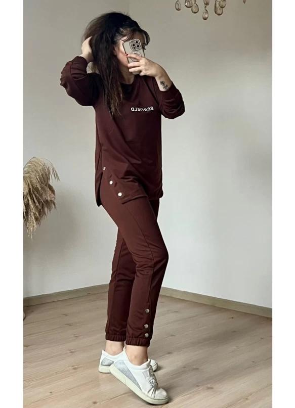 Uzun Kol Yan Çıtçıtlı Kahve Takım
