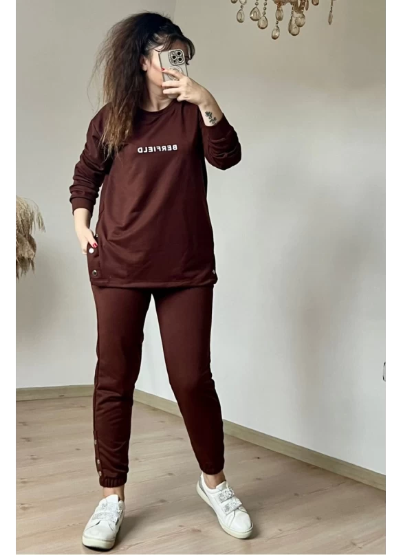 Uzun Kol Yan Çıtçıtlı Kahve Takım