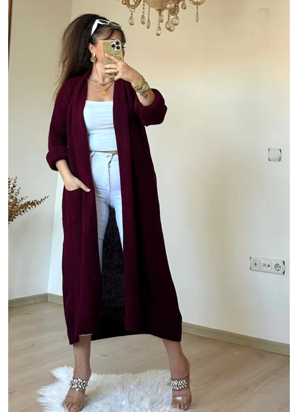 Uzun Salaş Hırka Bordo