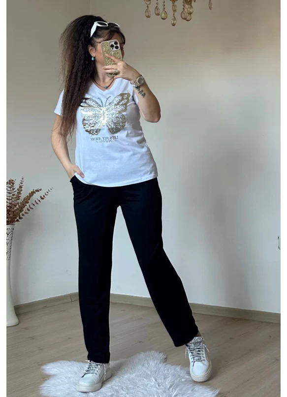 Varak Baskı Kelebek Takım Beyaz