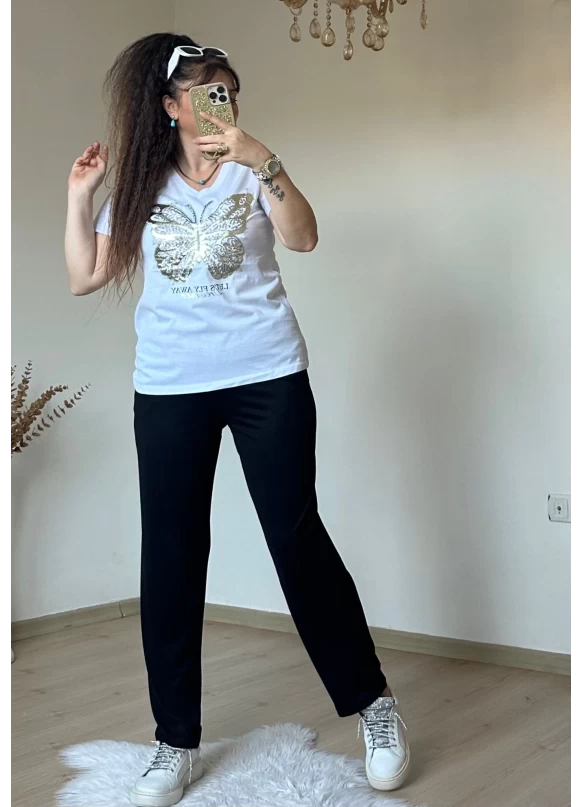 Varak Baskı Kelebek Takım Beyaz
