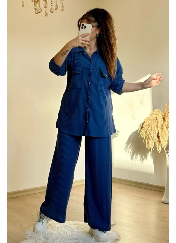 Yaka Cepli Çıtçıtlı Takım Mavi