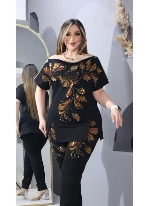 Yaprak Desenli Taşlı takım