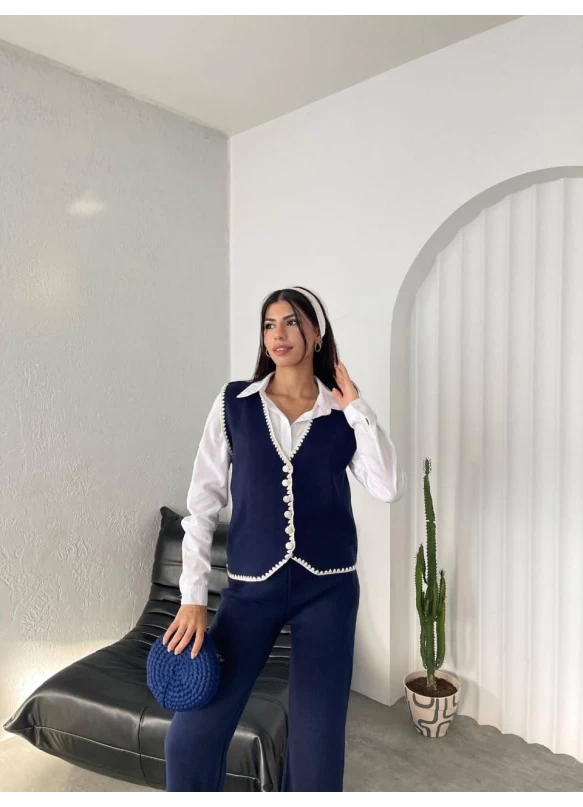 Yelekli Lacivert Triko Takım