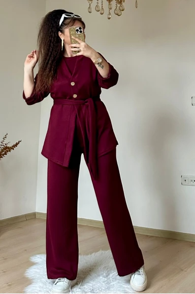 Bordo Gold Dugmelı 3 lü Takım