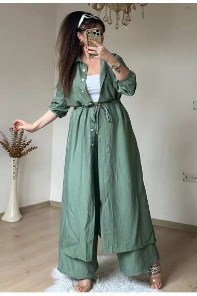 Bel Bağcıklı Tunık Takım Su Yeşili