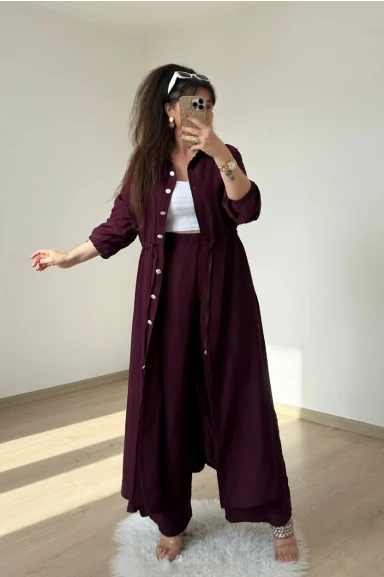 Bel Bağcıklı Tunık Takım Bordo