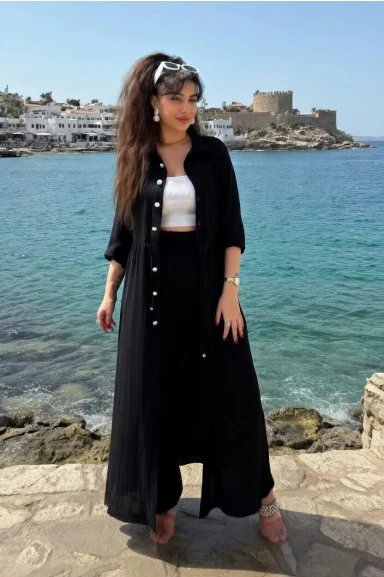Bel Bağcıklı Tunık Takım Siyah