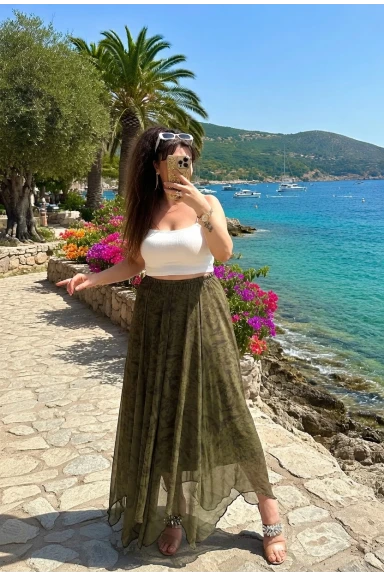 Yeşil Desen Tül Etek