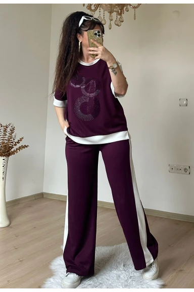Ön Halka Taşlı Takım Bordo