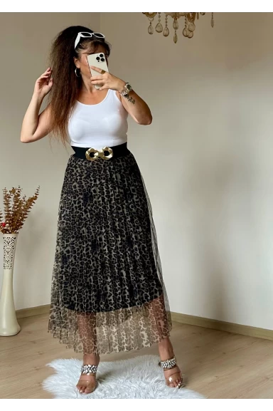 Açık Leopar Tül Etek