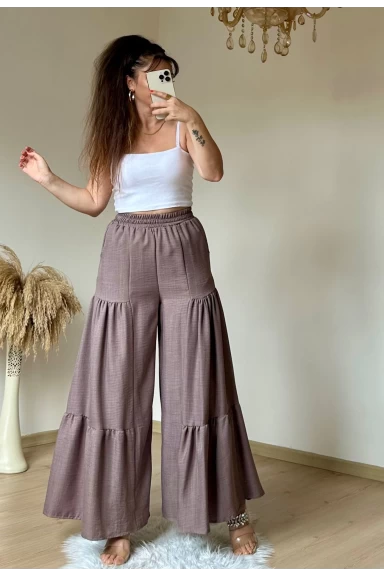 Bel Lastikli Pantolon Etek Pastel Pudra