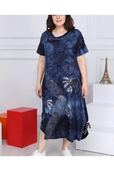 Büyük Beden Taşlı Batik Elbise