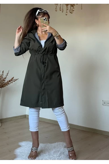 Çizgili Trençkot Haki