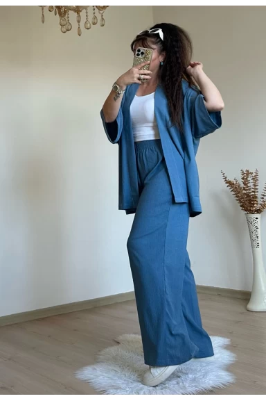 Düz Kimono Bebe Mavi Büyük beden