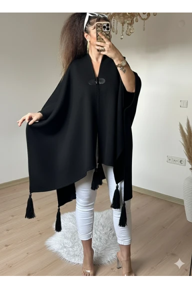 Düz Renk Panço Siyah