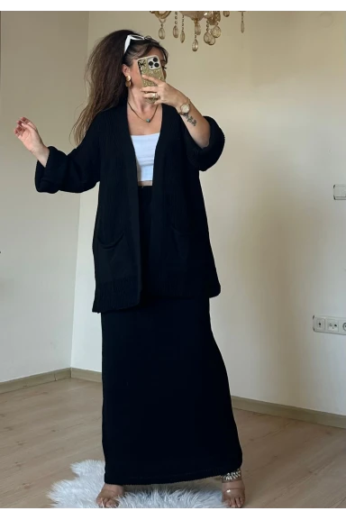 Etek Hırka Trıko Takım Sıyah