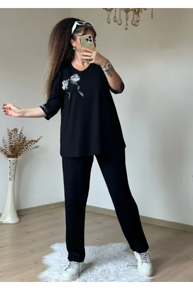 Fakır Kol Kurdelalı Taşlı Takım Siyah
