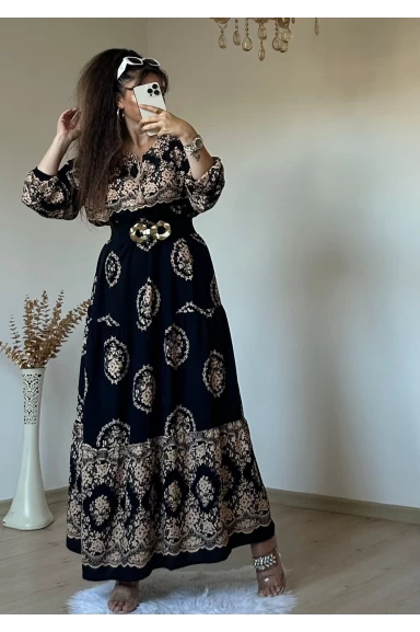Halka Desen Sıyah Salaş Elbise