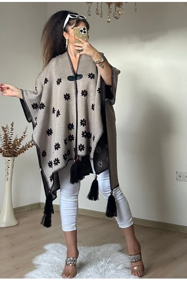 İncili Çiçek Desen Panço Bej