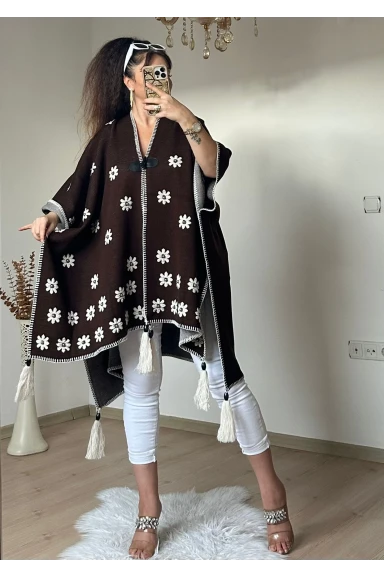 İncili Çiçek Desen Panço Kahve