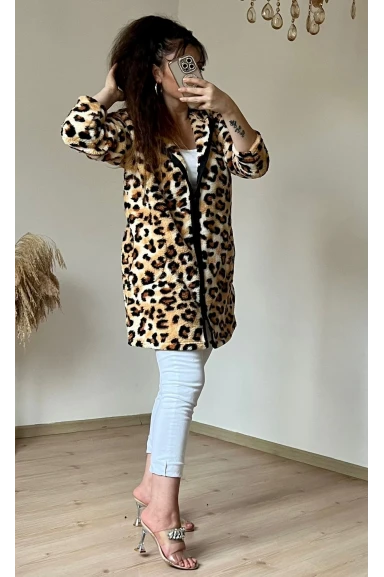 Kapuşonlu Leopar Peluş Hırka