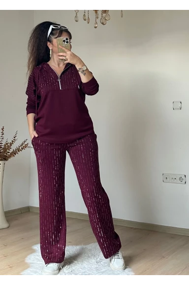 Kapusonlu Taşlı Takım Bordo