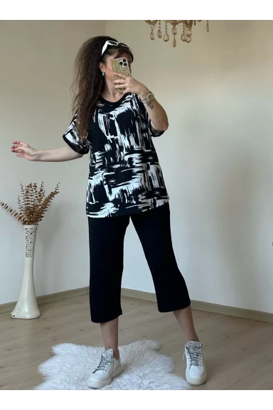 Kısa Kol Beyaz Baskı Desen takım