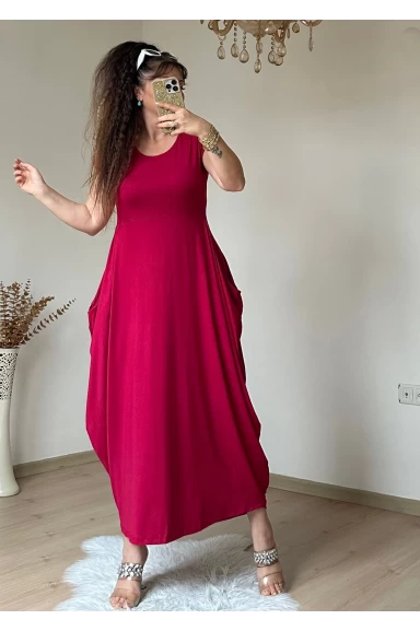 Kısa Kol Cepli Şalvar Elbise Bordo