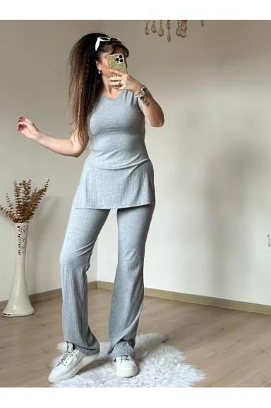Kısa Kol Yan Yırtmaçlı Kaskorse Takım Gri