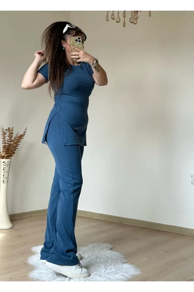 Kısa Kol Yan Yırtmaçlı Kaskorse Takım Mavi