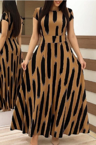 Kısa Kol Zebra Krep Elbise