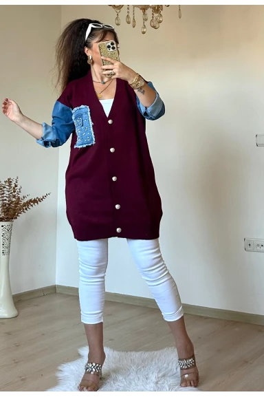 Kot Detaylı Hırka Bordo