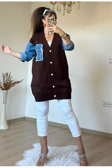 Kot Detaylı Hırka Kahve
