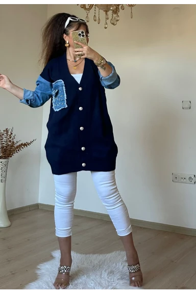 Kot Detaylı Hırka Lacivert