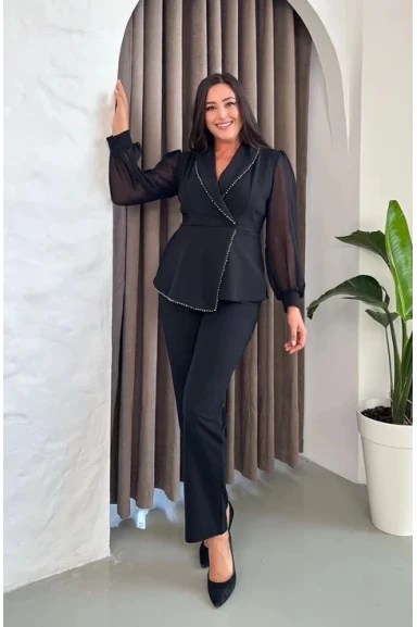 Koyu Taş Detaylı Abiye Takım