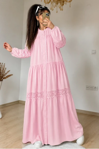 Lavinya Desen Güpür Elbise Pembe