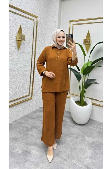Müslin Pantolon Takım Taba