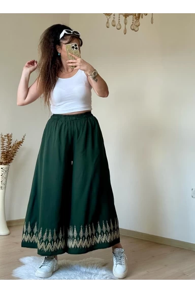 Nakışlı Pantalon Etek Haki