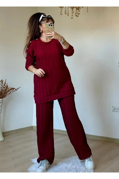 Omuz Gold Düğmeli Takım Bordo