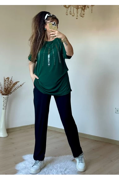 Ön Şerit Taşlı Takım Yeşil