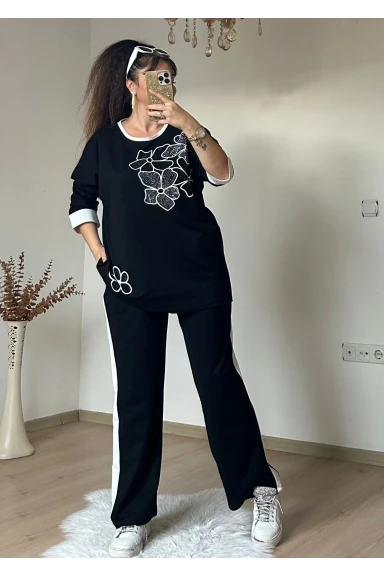 Papatya Desen Taşlı Takım Büyük Beden