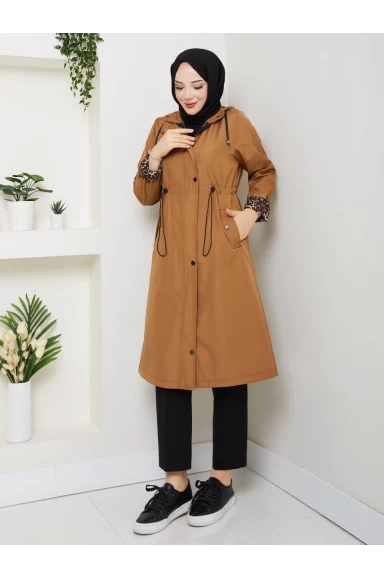 Patlı Trençkot Taba Büyük Beden
