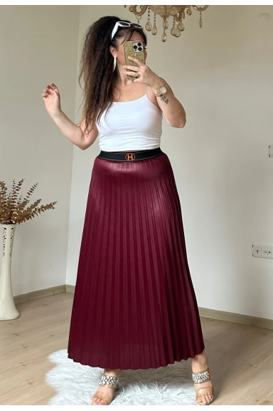 Spor Pileli Etek Bordo
