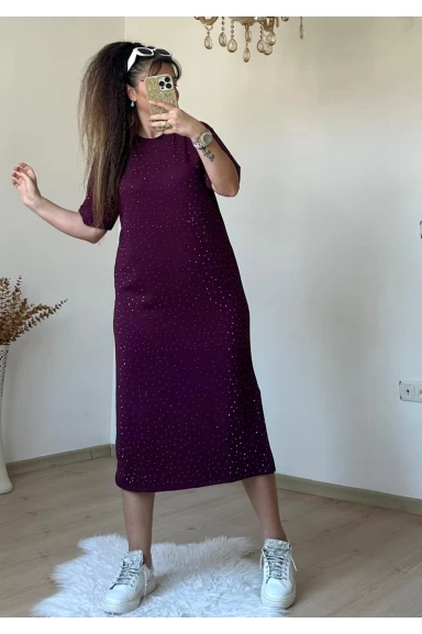 Taşlı Elbise Mürdüm