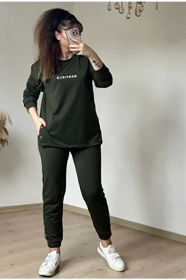 Uzun Kol Yan Çıtçıtlı Haki Takım