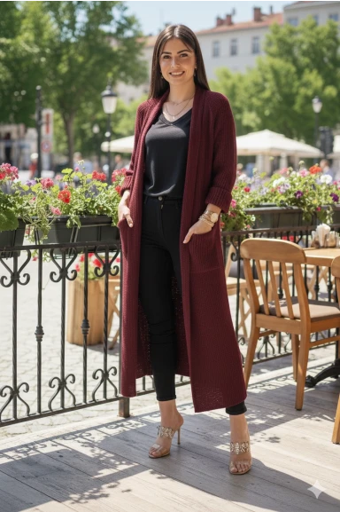 Uzun Salaş Hırka Bordo