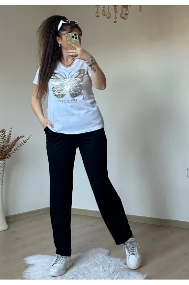 Varak Baskı Kelebek Takım Beyaz